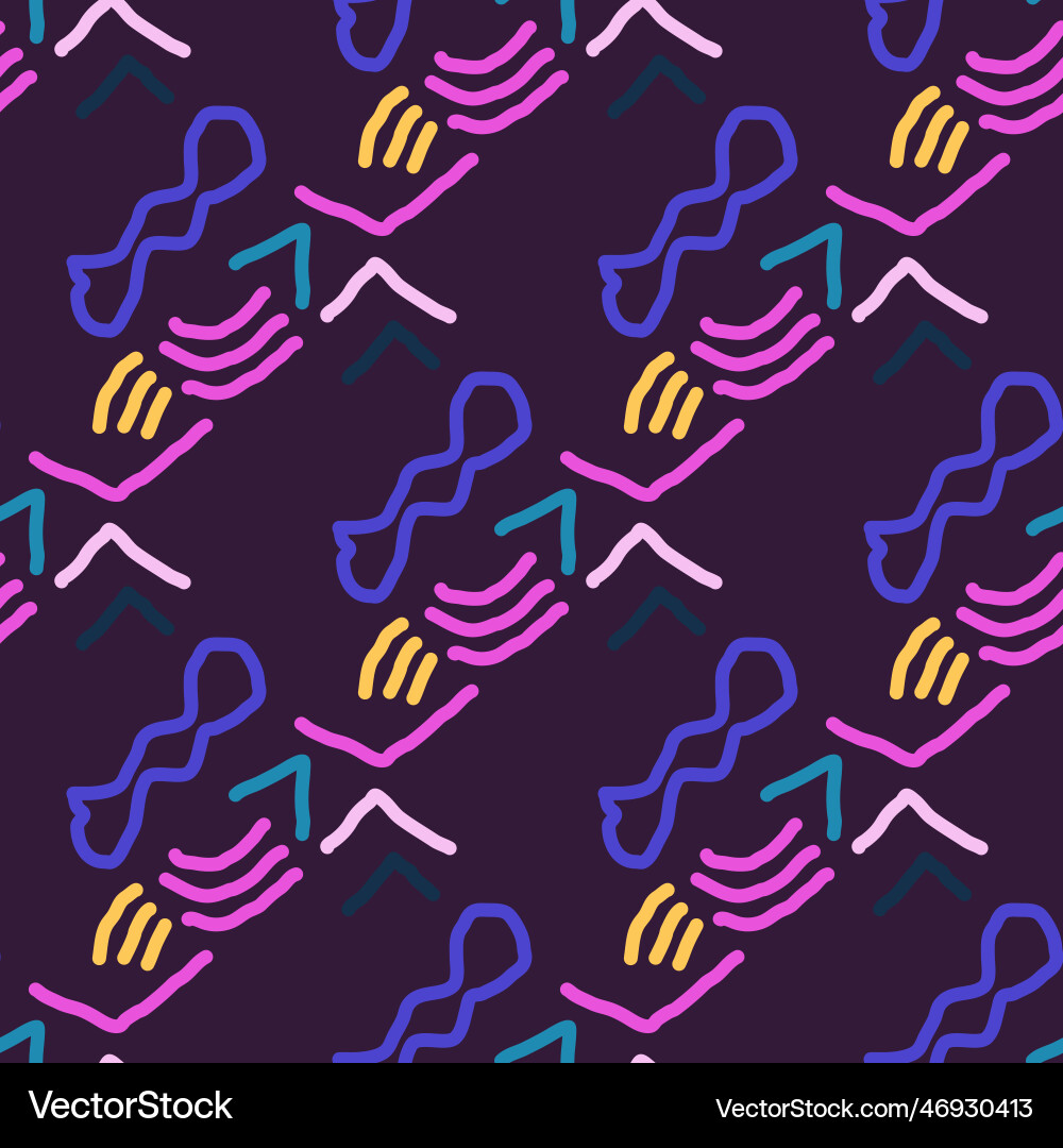 Seamless color pattern of linear doodle squiggles Vector Image