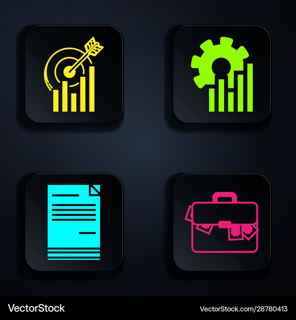 Set briefcase and money target with graph chart Set briefcase and money target with graph chart Vector Image