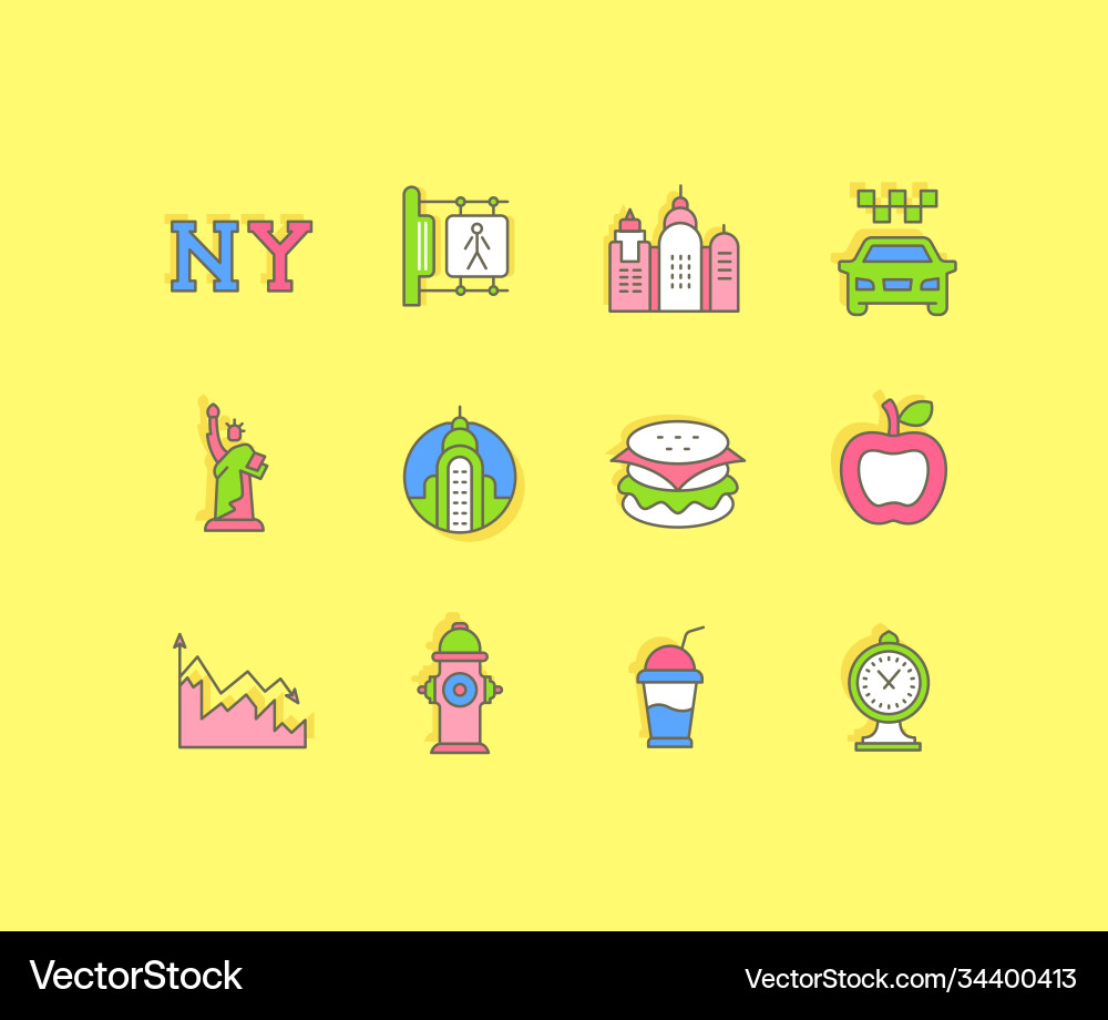 Set simple line icons new york Set simple line icons new york vector image