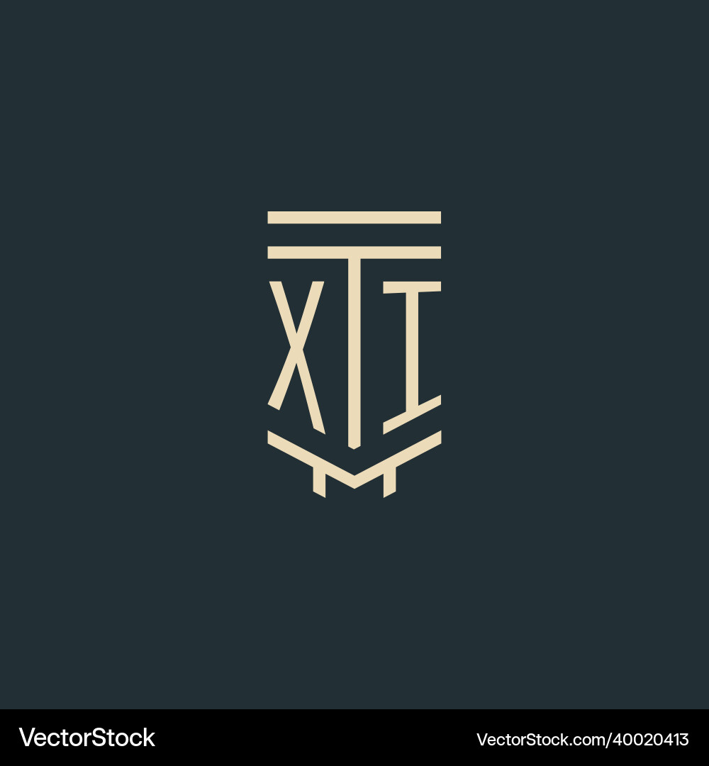Xi initial monogram with simple line art pillar Xi initial monogram with simple line art pillar Vector Image