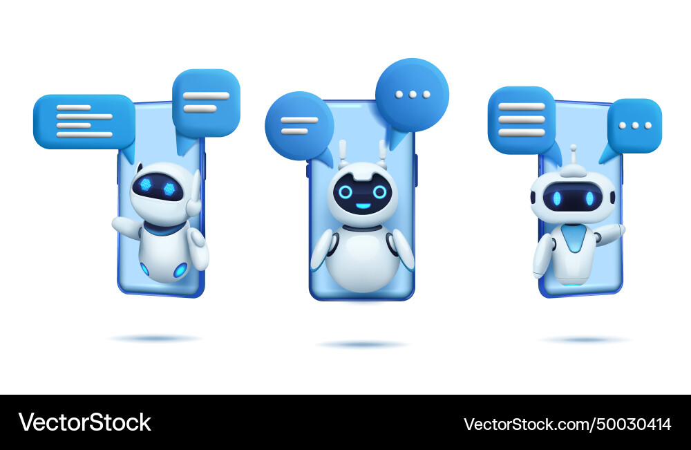 3d chat bot ai robot with speech bubbles 3d chat bot ai robot with speech bubbles Vector Image