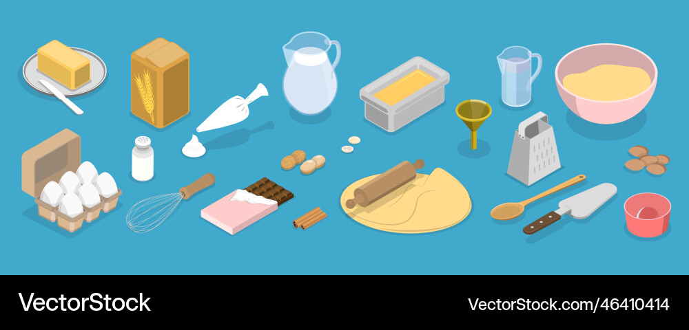 3d isometric flat set of baking items vector image