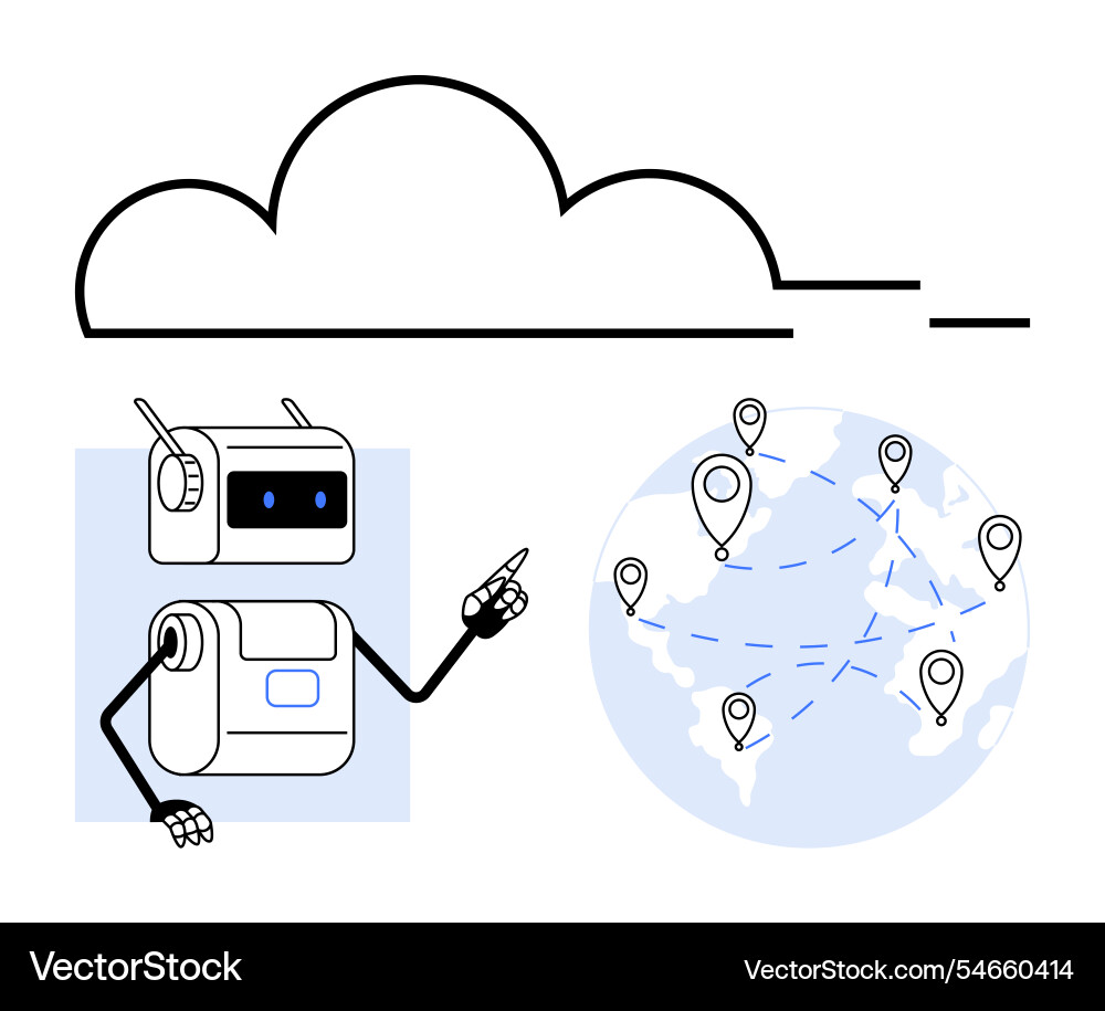 Ai robot pointing at cloud computing and global Ai robot pointing at cloud computing and global vector image