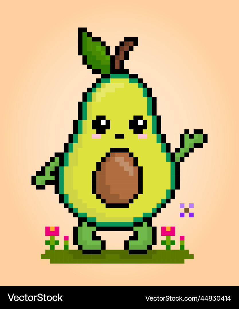 Avocado pixel characters 8 bit vector image