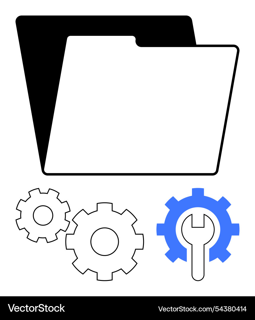 File folder with gears and wrench signifying data File folder with gears and wrench signifying data vector image