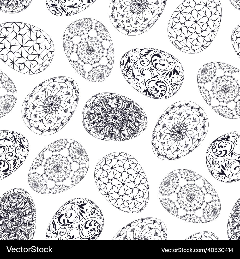 Hand drawn seamless pattern of eggs with patterns Hand drawn seamless pattern of eggs with patterns Vector Image