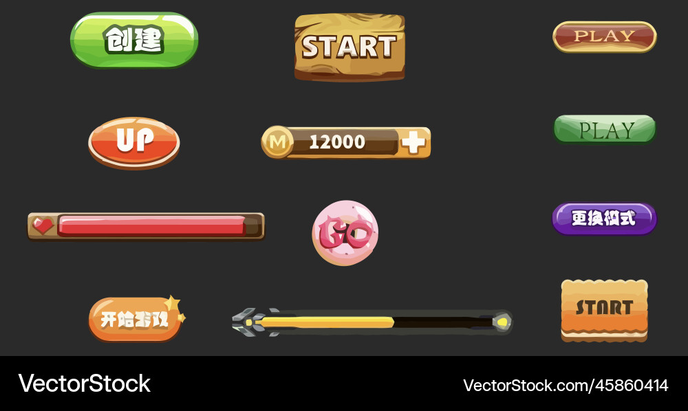 Komplettes Set von Level-Taste Spiel ui Pop-up-Symbol vektorbild