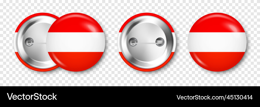Realistic button badge with printed austrian flag vector image