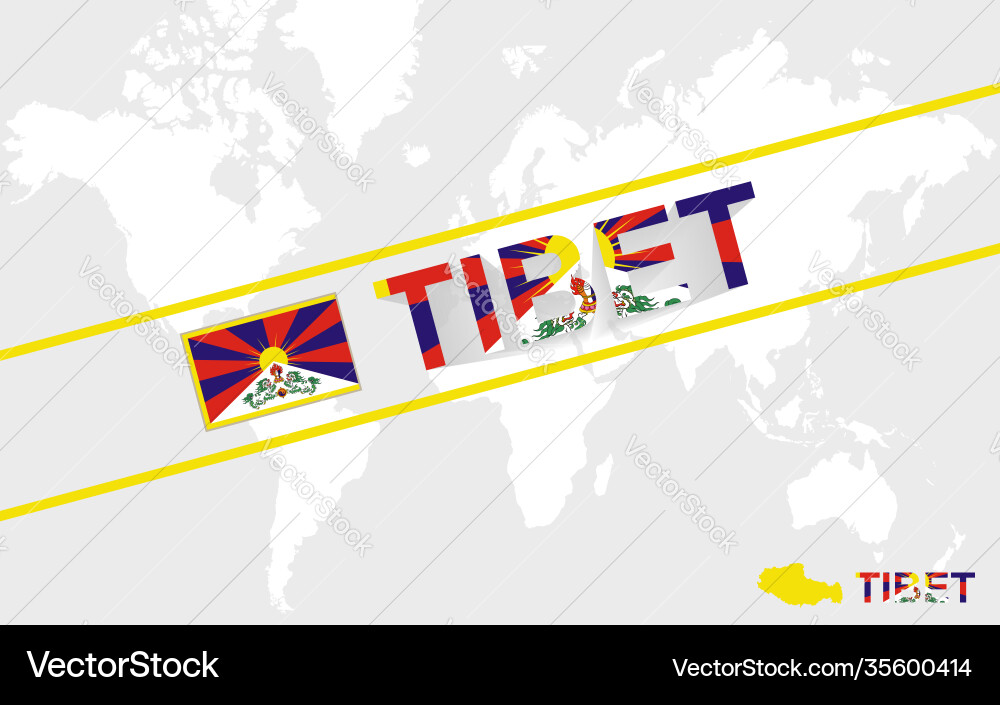 Tibet map flag and text Tibet map flag and text vector image