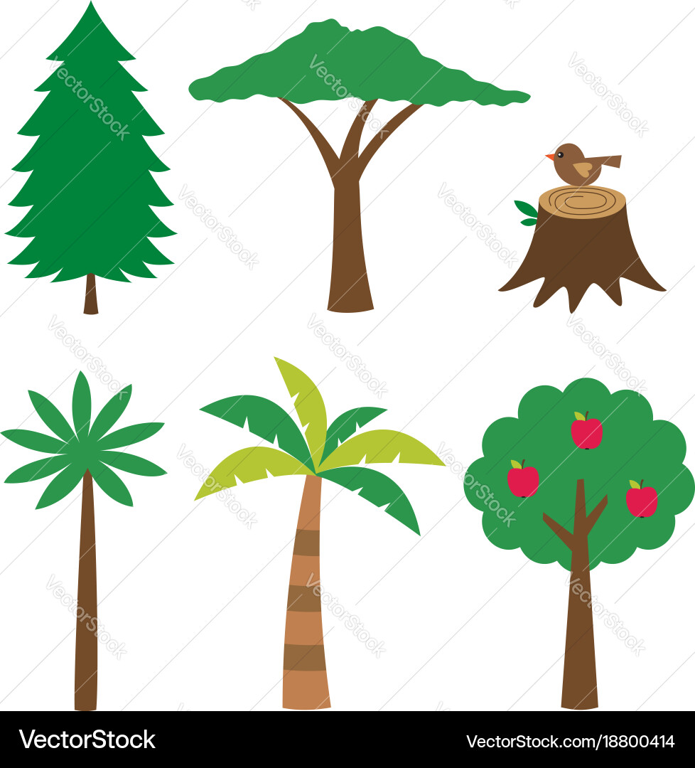Various trees set isolated design elements Vector Image