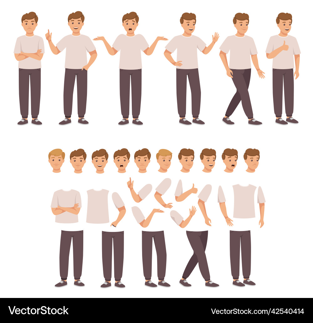 Young man character constructor with separated Young man character constructor with separated vector image