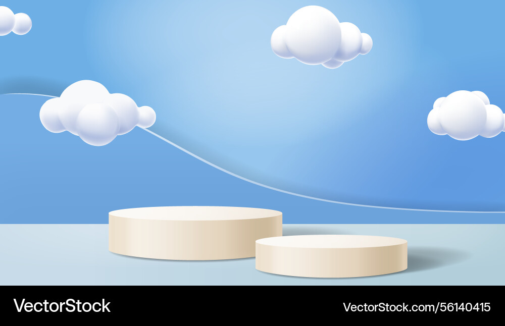 3d rendering round stage with cartoon clouds 3d rendering round stage with cartoon clouds vector image