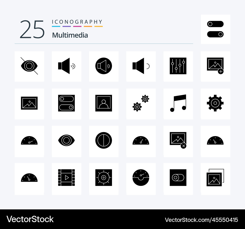 Multimedia 25 solid glyph icon pack including Vector Image