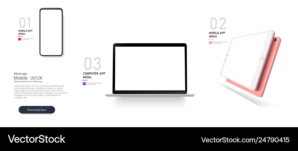 Set mock-up realistic devices smartphonelaptop vector image