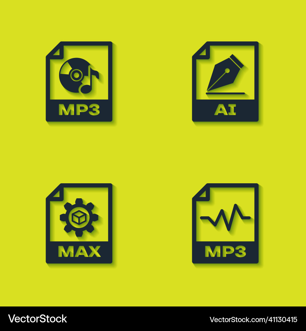 Set mp3 file document max and ai icon vector image