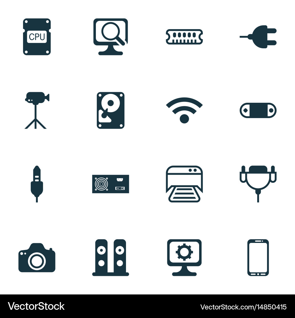 Set of 16 computer hardware icons includes Vector Image