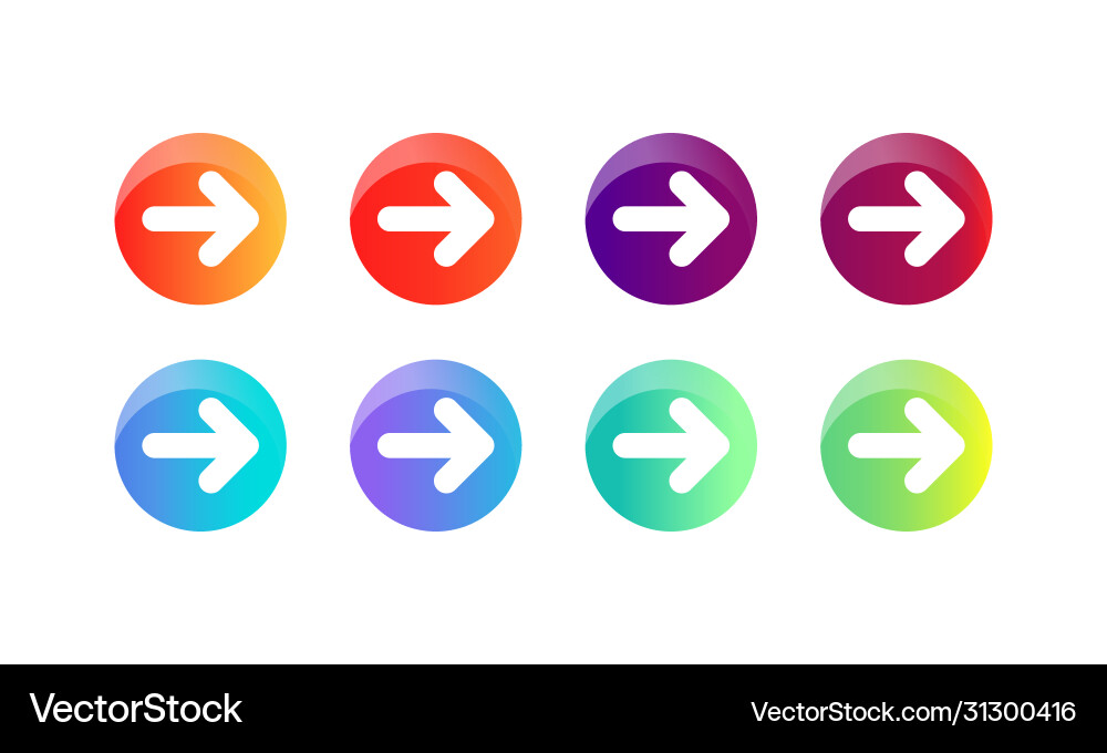 Bright gradient arrow buttons icon set Bright gradient arrow buttons icon set vector image