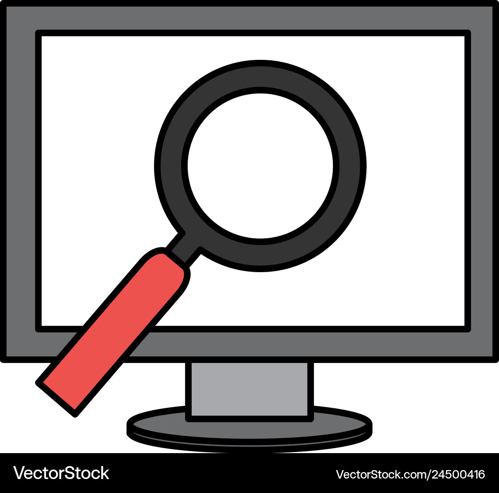 Computer display with magnifying glass Computer display with magnifying glass vector image