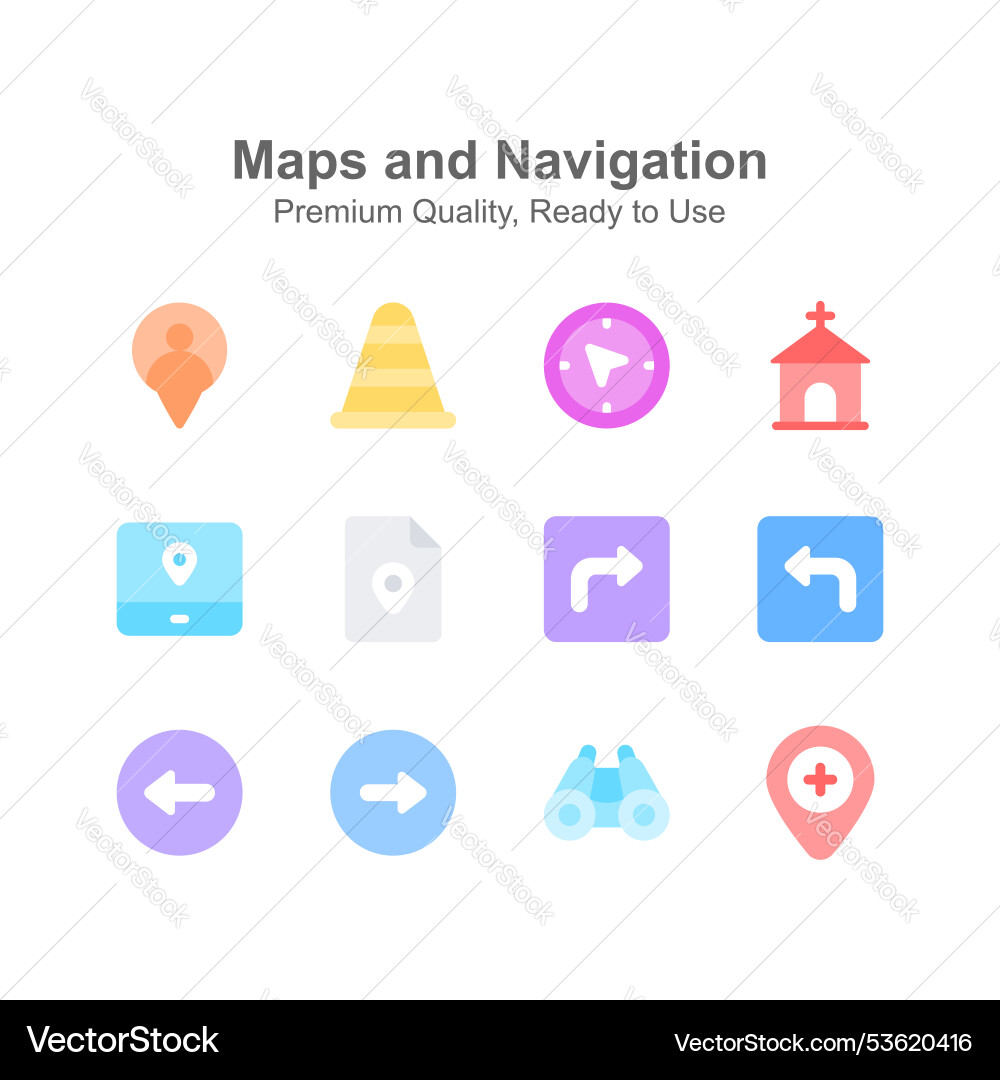 Creatively crafted maps and navigation icon set vector image