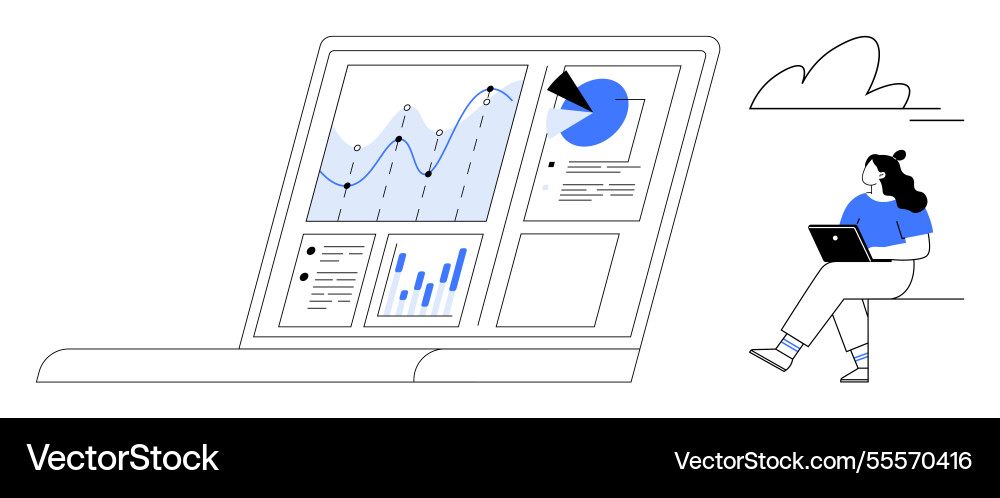 Digital analytics dashboard displayed on laptop Vector Image