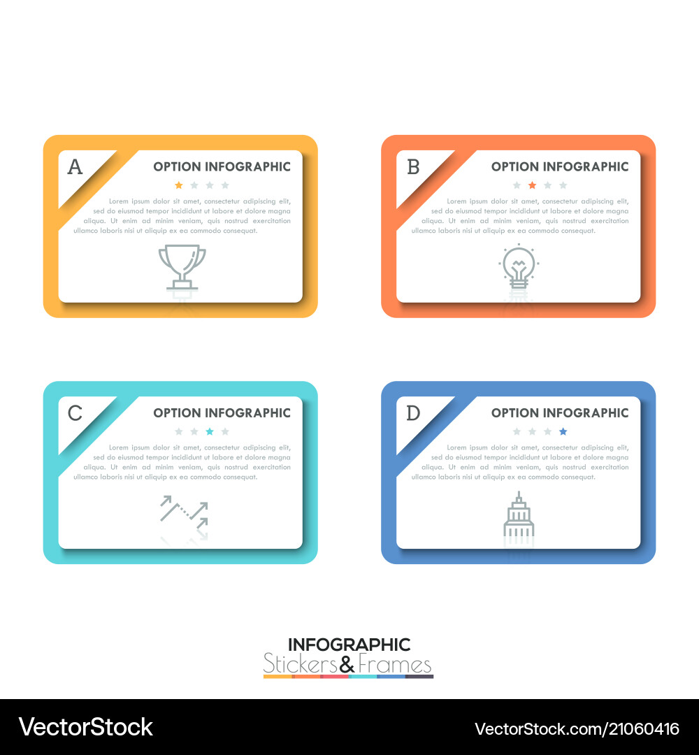 Four multicolored rectangular elements with text Four multicolored rectangular elements with text Vector Image