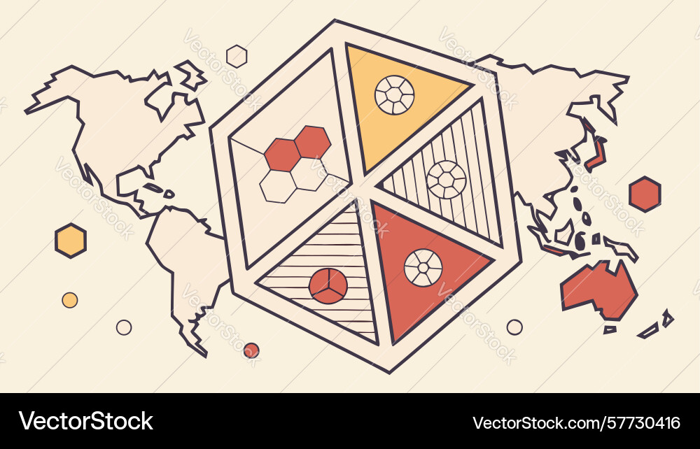 Global connectivity world map in hexagonal frame vector image