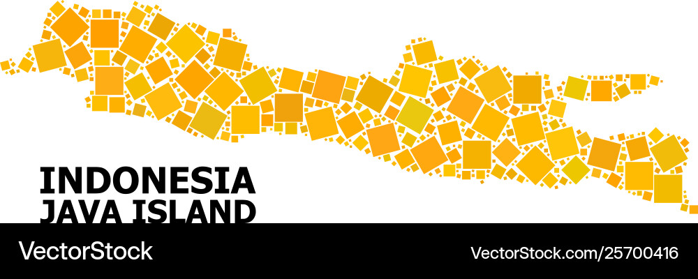 Golden rotated square mosaic map java island vector image