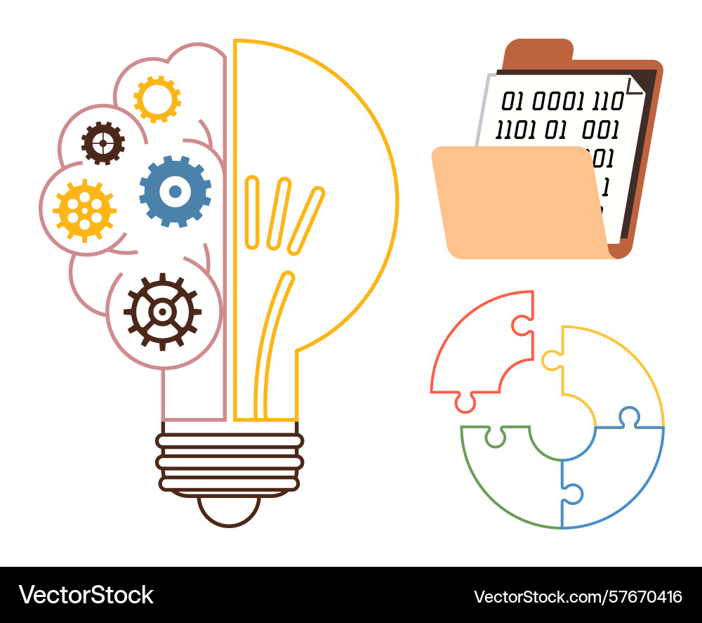 Lightbulb with gears binary code in folder Lightbulb with gears binary code in folder vector image