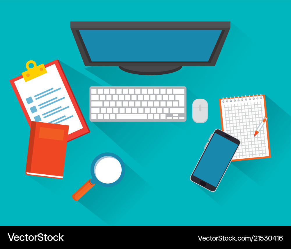 Office workplace scene with desktop computer Vector Image