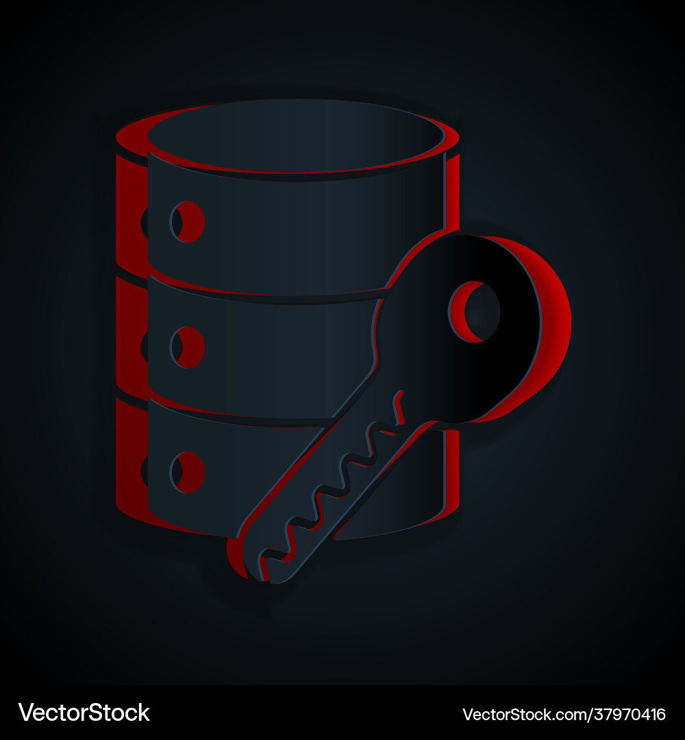 Paper cut server security with key icon isolated Paper cut server security with key icon isolated vector image