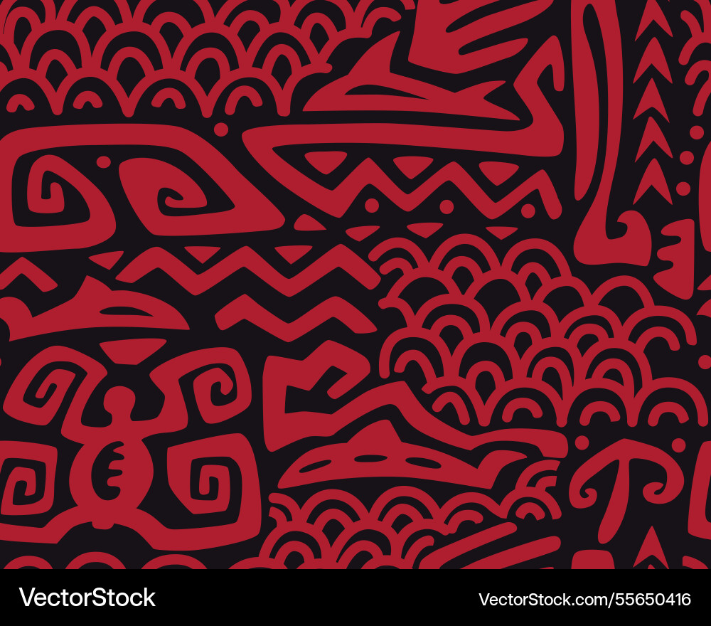 Polynesian motifs tiki seamless pattern aztec Polynesian motifs tiki seamless pattern aztec vector image