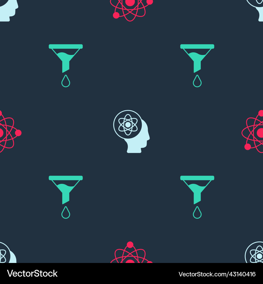 Set atom and funnel or filter on seamless pattern Set atom and funnel or filter on seamless pattern Vector Image
