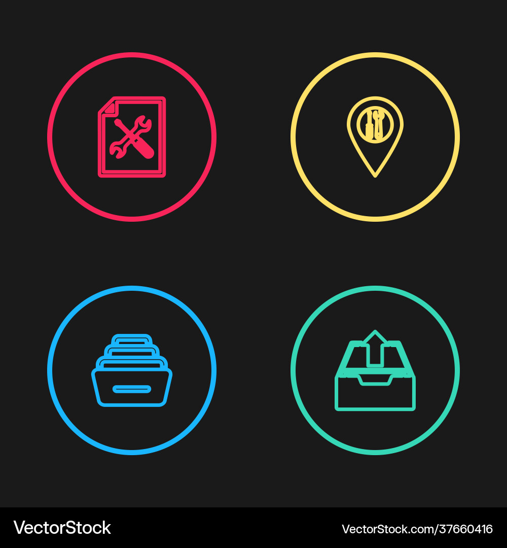 Set line drawer with documents upload inbox Vector Image