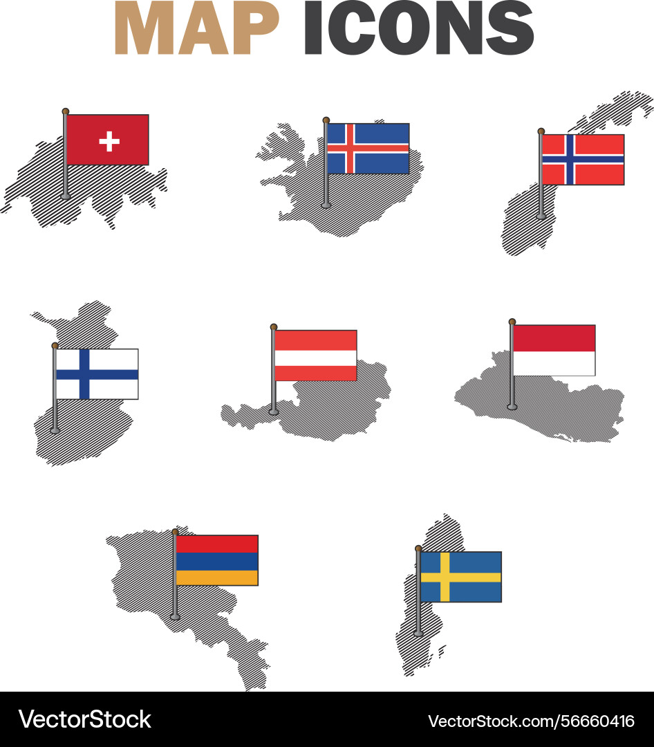 Set of maps with flags Vector Image