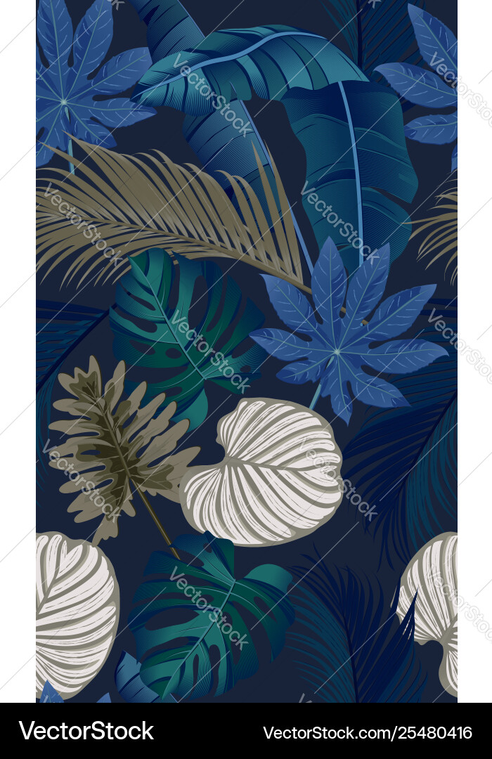 Tropical Leaf Pattern - Dark Blue vector image