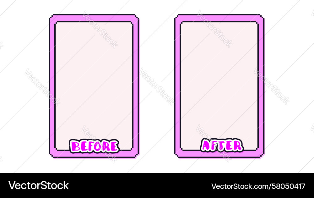 Before and after pixel game template rectangle Before and after pixel game template rectangle Vector Image