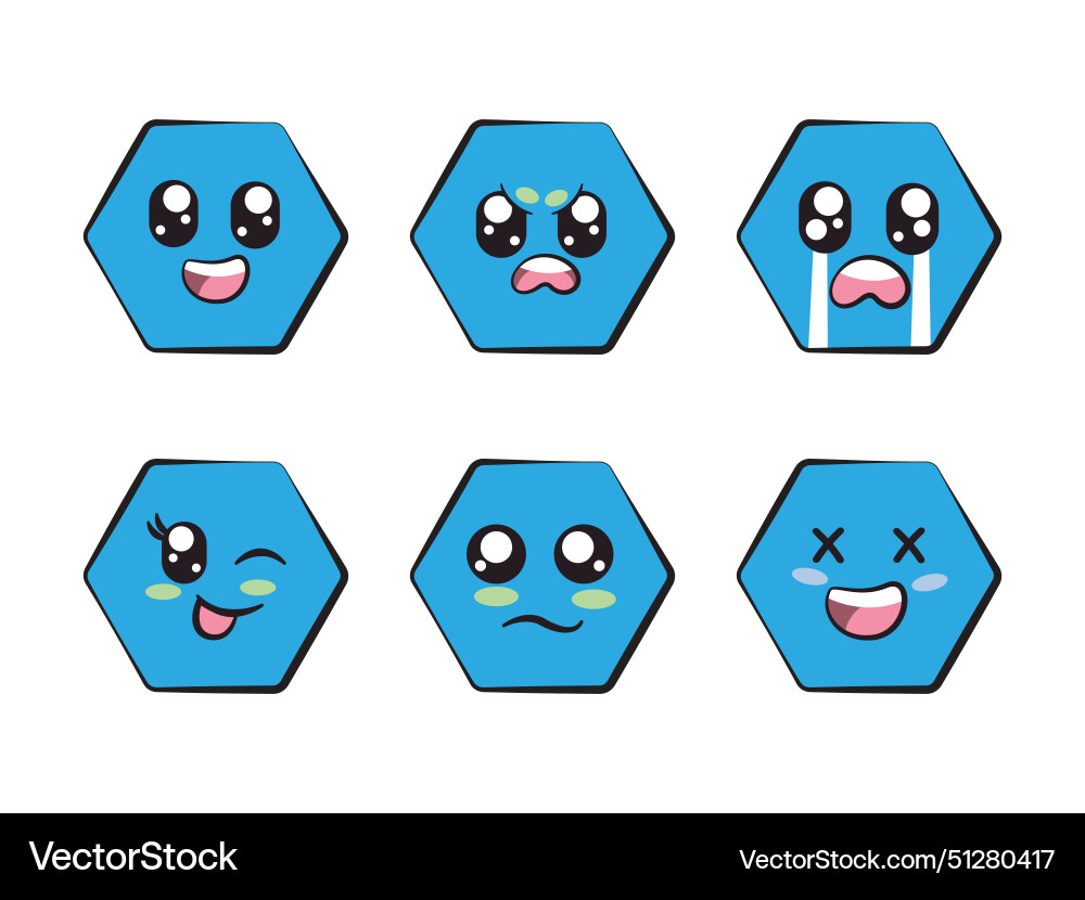 Blue color hexagon shape with expression smile Vector Image
