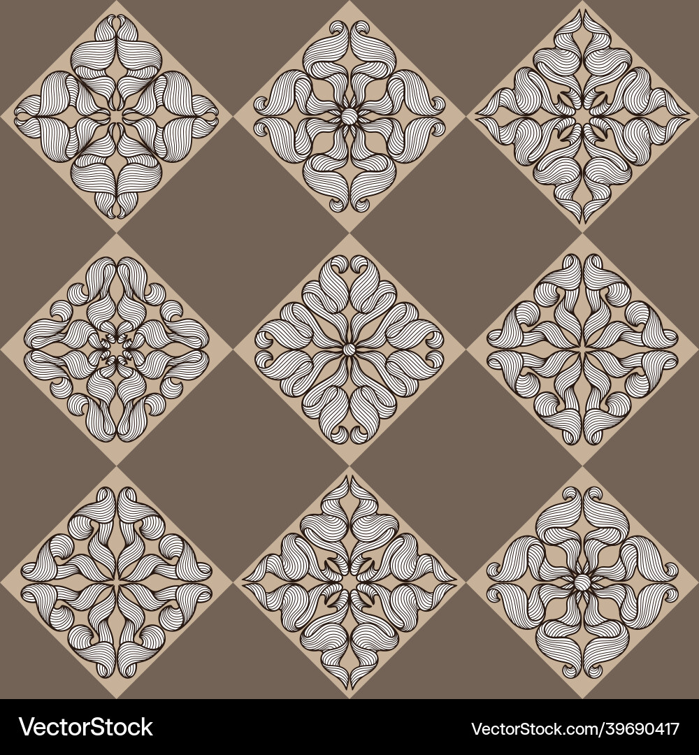 Ceramic tile seamless pattern with wave line curls vector image