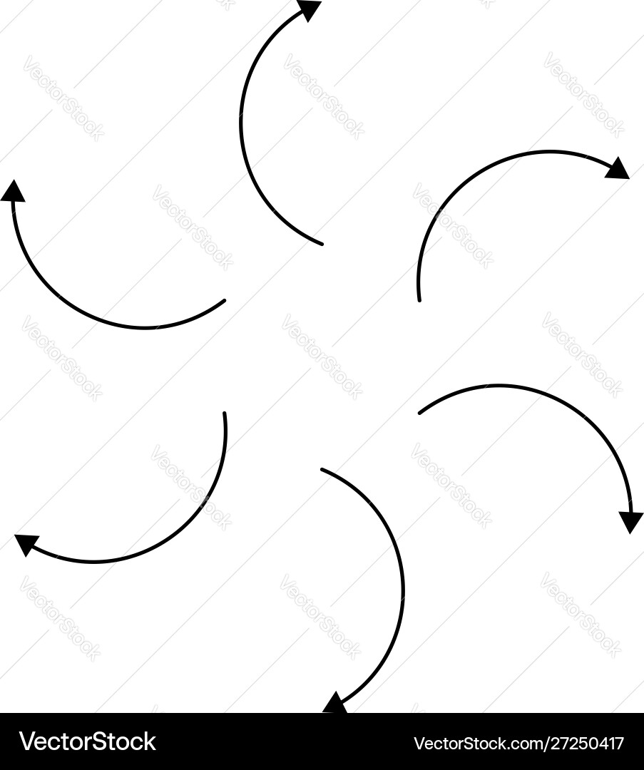 Curved circular arrow radial concentric pointer Curved circular arrow radial concentric pointer vector image