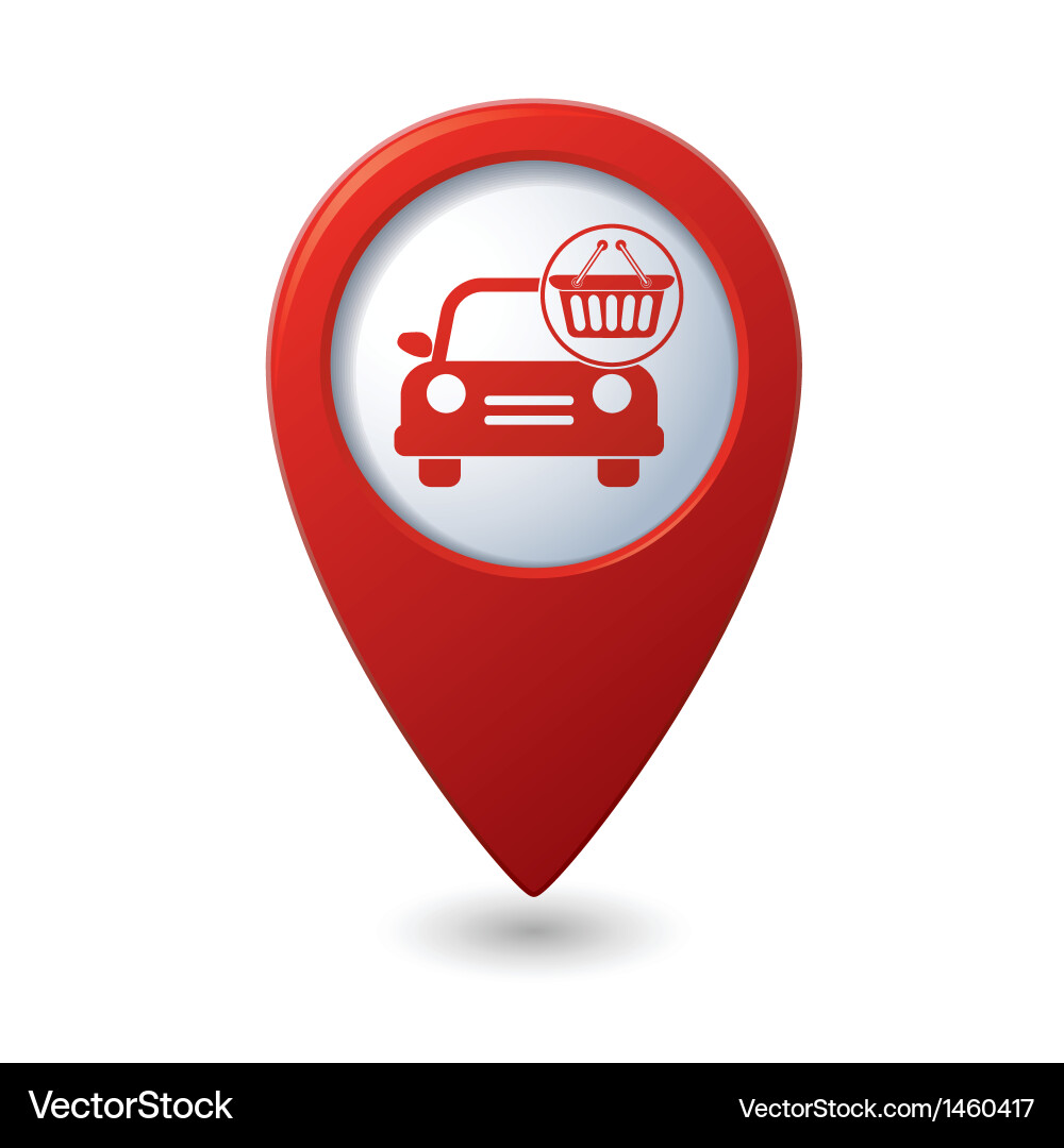 Red Pointer with Shopping Basket Icon vector image