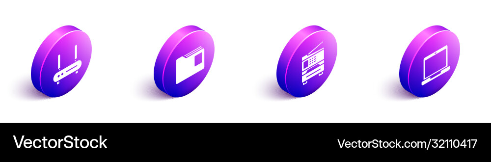 Set isometric router and wi-fi signal document Set isometric router and wi-fi signal document vector image