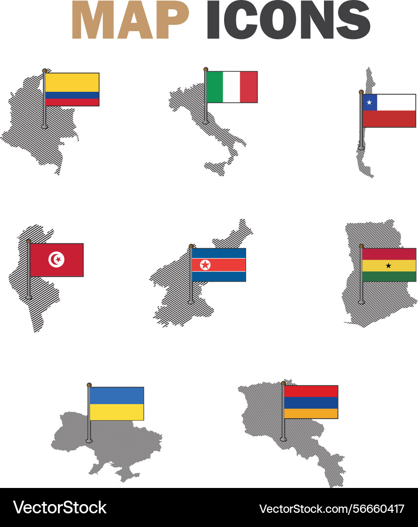 Set of maps with flags Vector Image