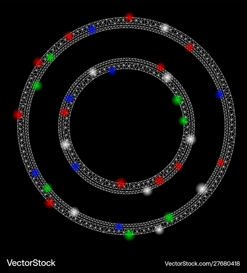 Bright mesh 2d double circle frame with light Vector Image