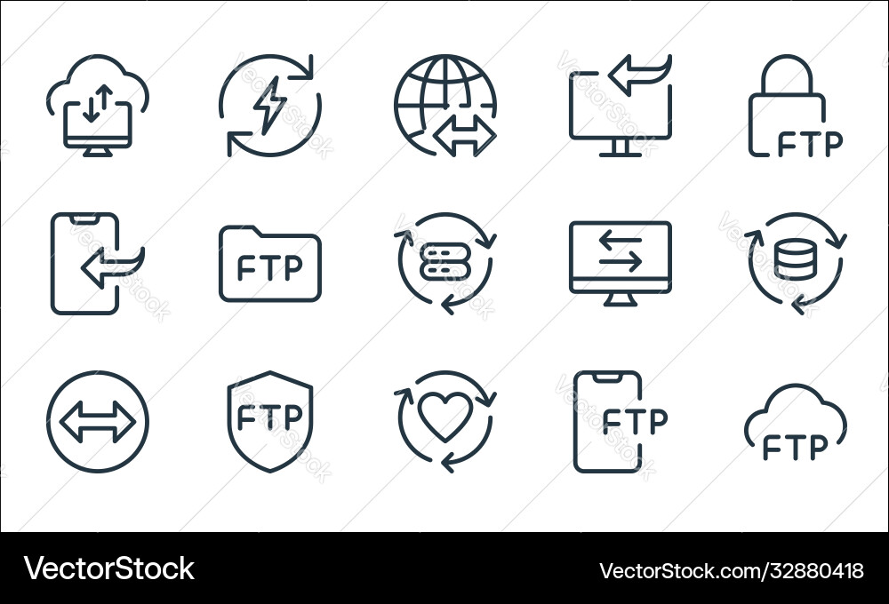 Data transfer line icons linear set quality Data transfer line icons linear set quality vector image