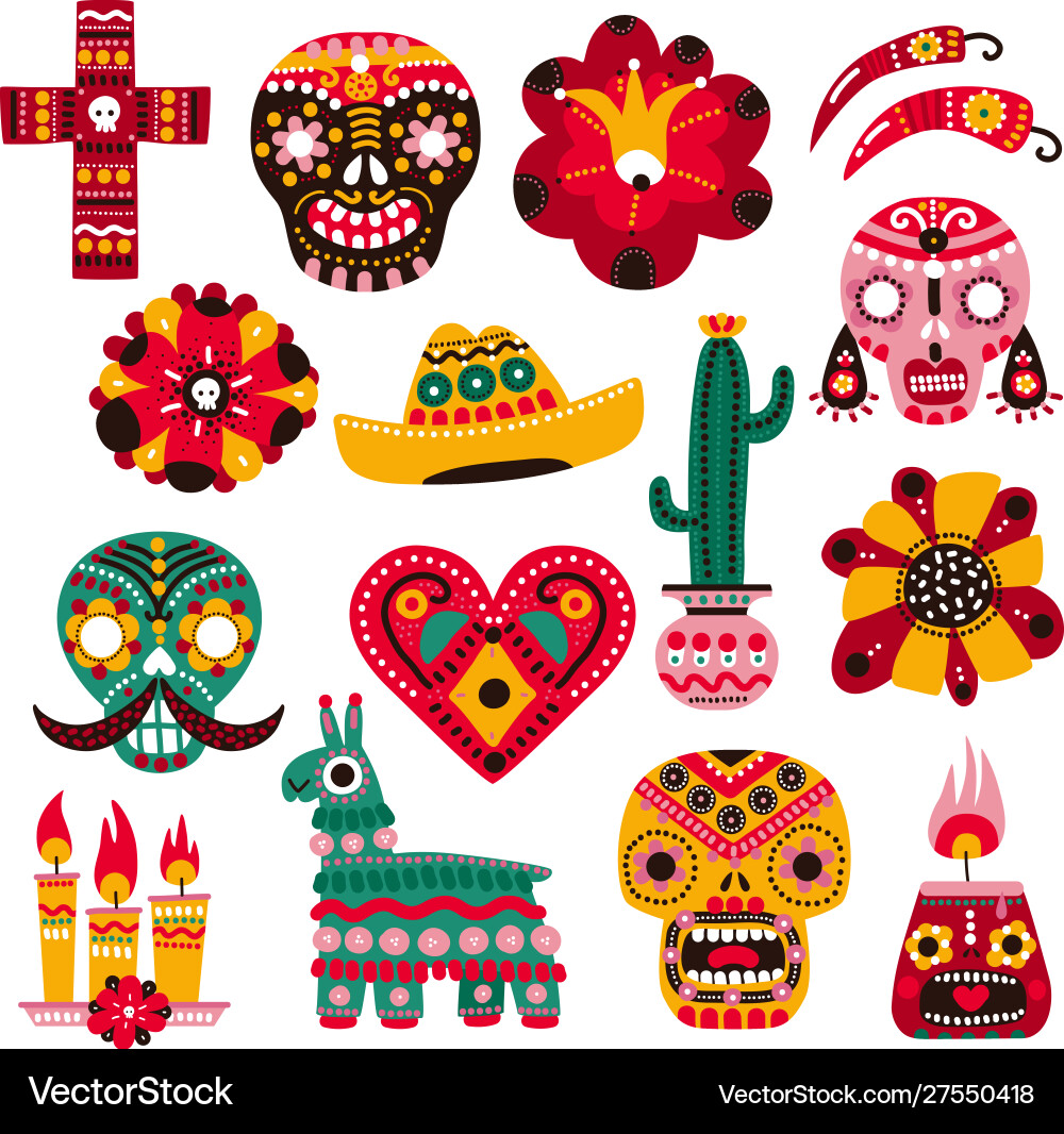 Day dead mexican holiday elements decorative Day dead mexican holiday elements decorative vector image