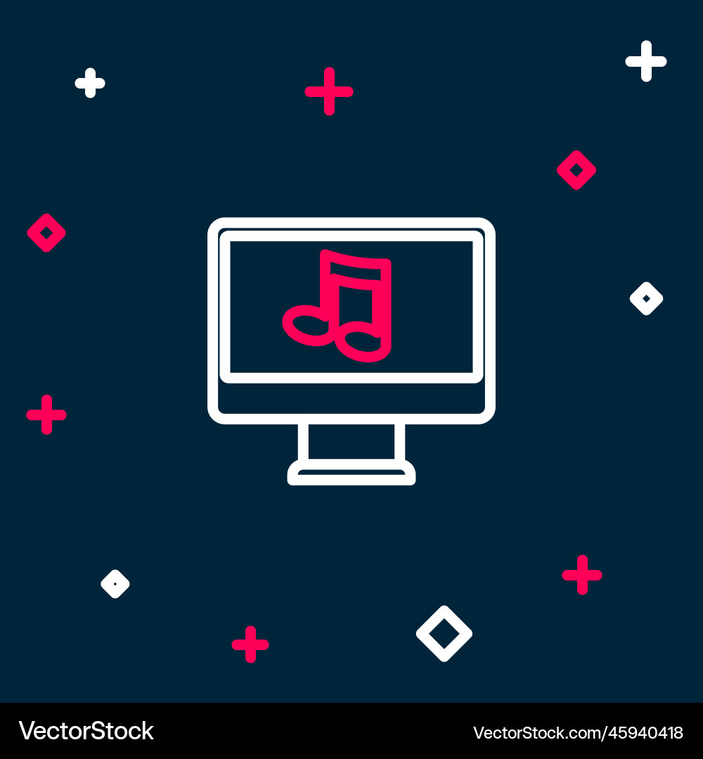 Line computer with music note symbol on screen Vector Image