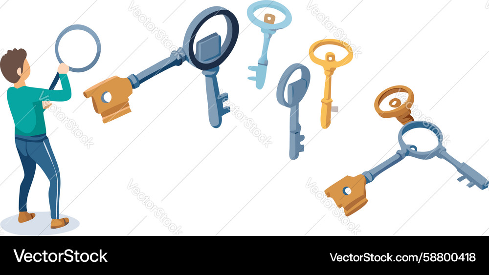 Man holding key with floating keys discovery Vector Image