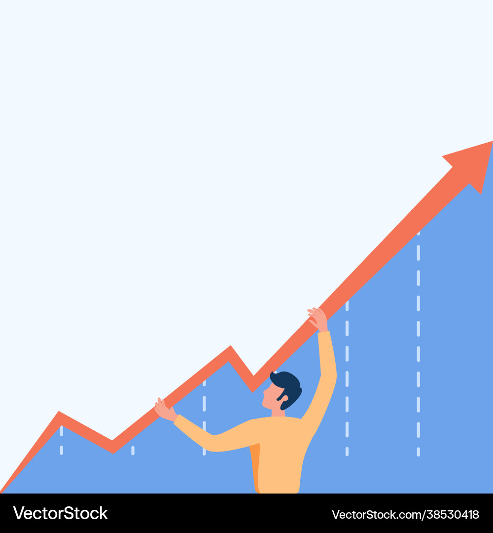 Man standing drawing holding graph arrow showing Man standing drawing holding graph arrow showing vector image