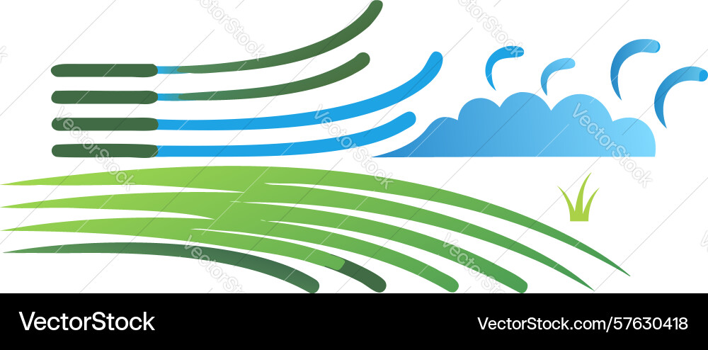 Strong wind blowing across a field with dynamic vector image