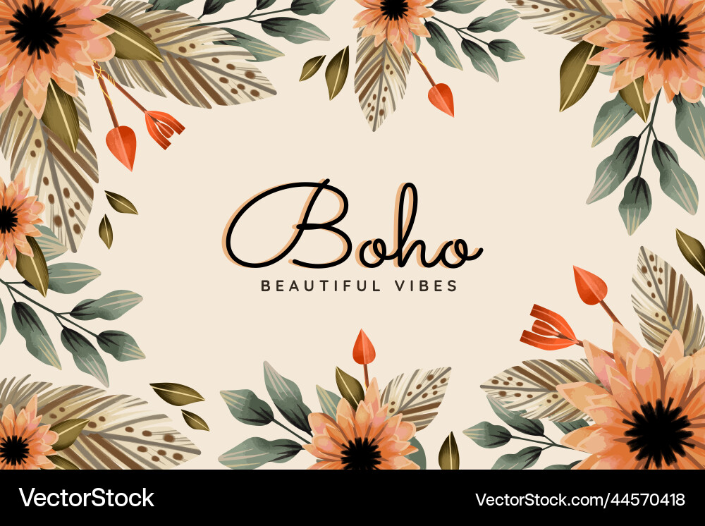 Watercolor boho background with flowers leaves Vector Image